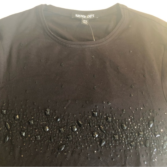 Kasper black Knit Embellished L/S Tee Size M - Picture 5 of 7